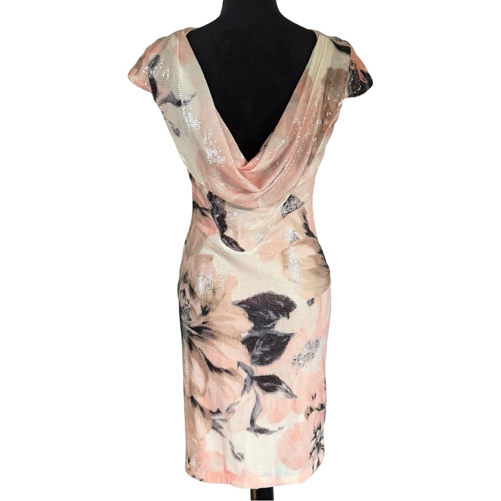 Calvin Klein Pink Sequin Floral Low Cowl Back Bodycon Dress Size 2 - Picture 5 of 9
